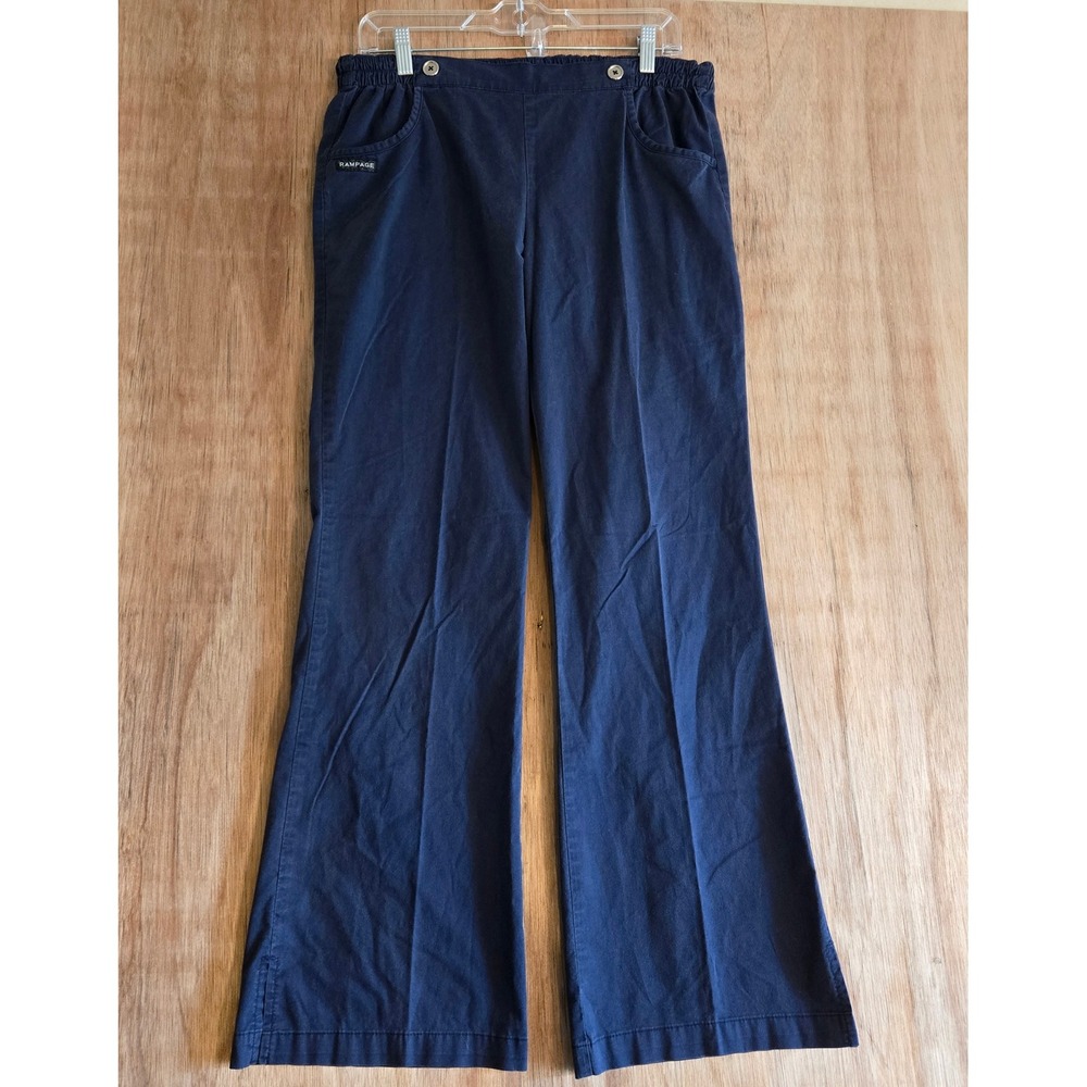 Coastal Nautical High Waisted Wide Leg Womens M Navy Blue Elastic Sailor Button